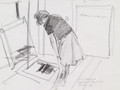 Anne looking at drawings in Papatoetoe studio
